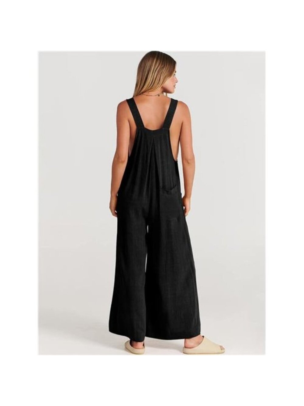 Women's Overalls Jumpsuit Casual Adjustable Straps Wide Leg with Pockets, Black - Picture 3 of 6